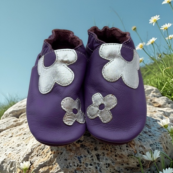 Boumy Flower Power Shoes with soft sole for Babys Infant Purple Leather size L - Picture 1 of 17